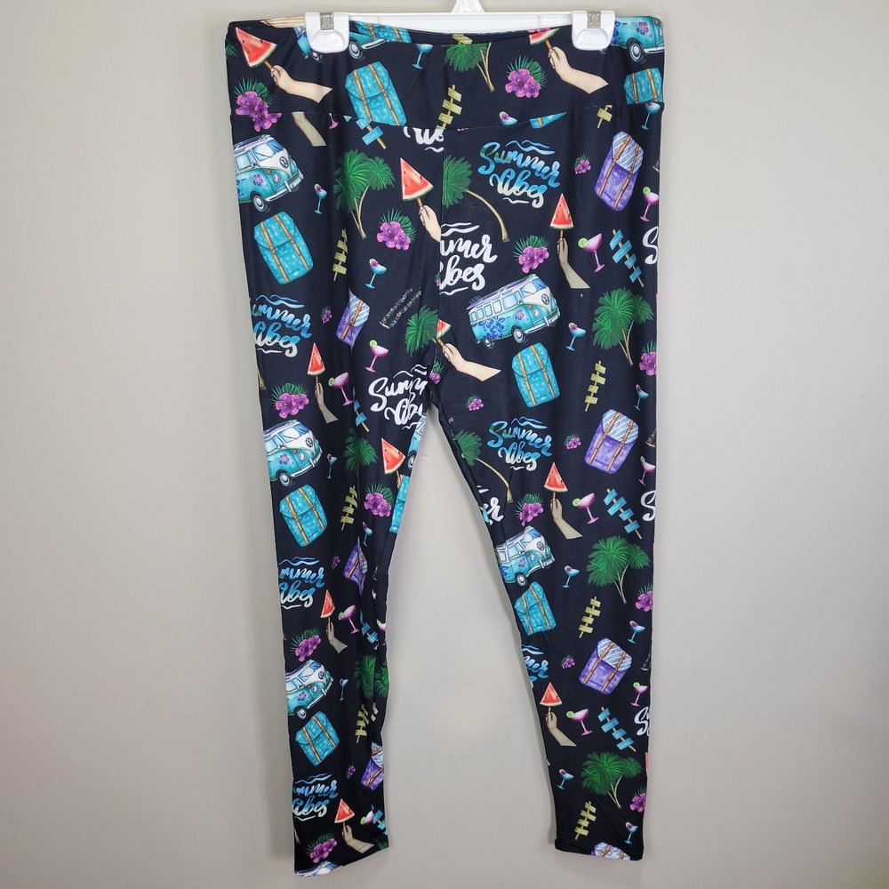 Dren Designs Summer Vibes Polyester and Spandex‎ Leggings Extended Plus Size